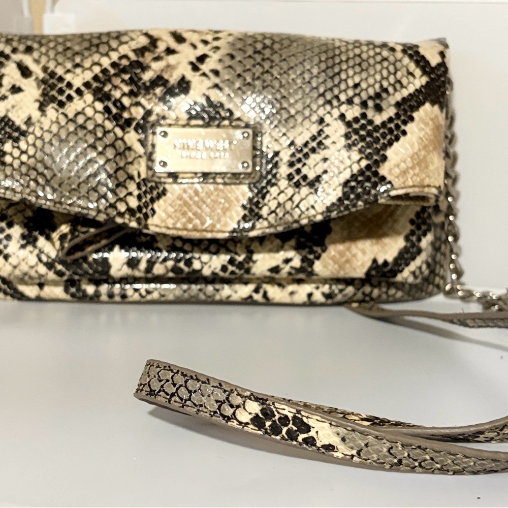 NINE WEST: Snake-Print Crossbody Bag in Beige and Black